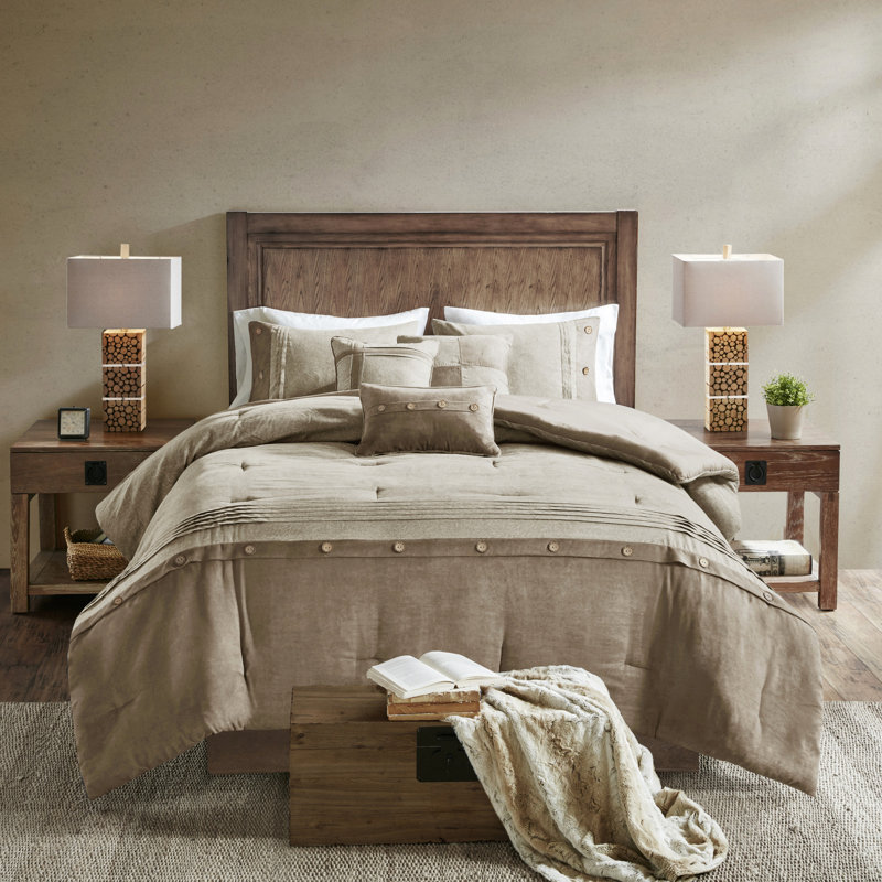 Literie 7 pièces en simili suède brun clair - édredon doux et apaisant, King Comforter + 6 Additional Pieces
