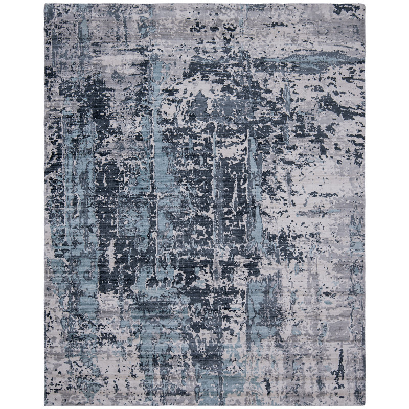 Abstract Area Rug in Blue, Rectangle 10' x 14'