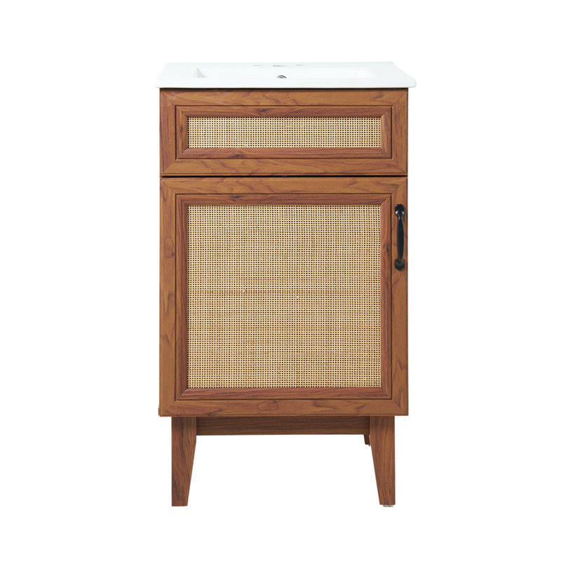 Javer 20 in. W x 18 in. D x 33 in. H Bohemian Rattan Freestanding 2-Shelf Bath Vanity Cabinet Base Only (Sink Basin not Included), Walnut