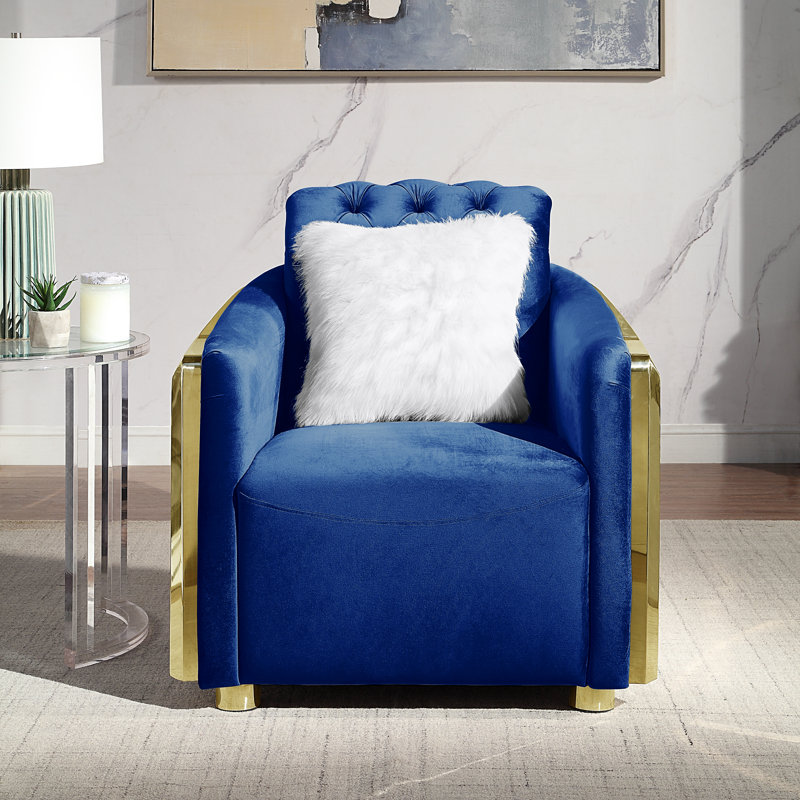 Fauteuil rembourré, Or, Velours bleu