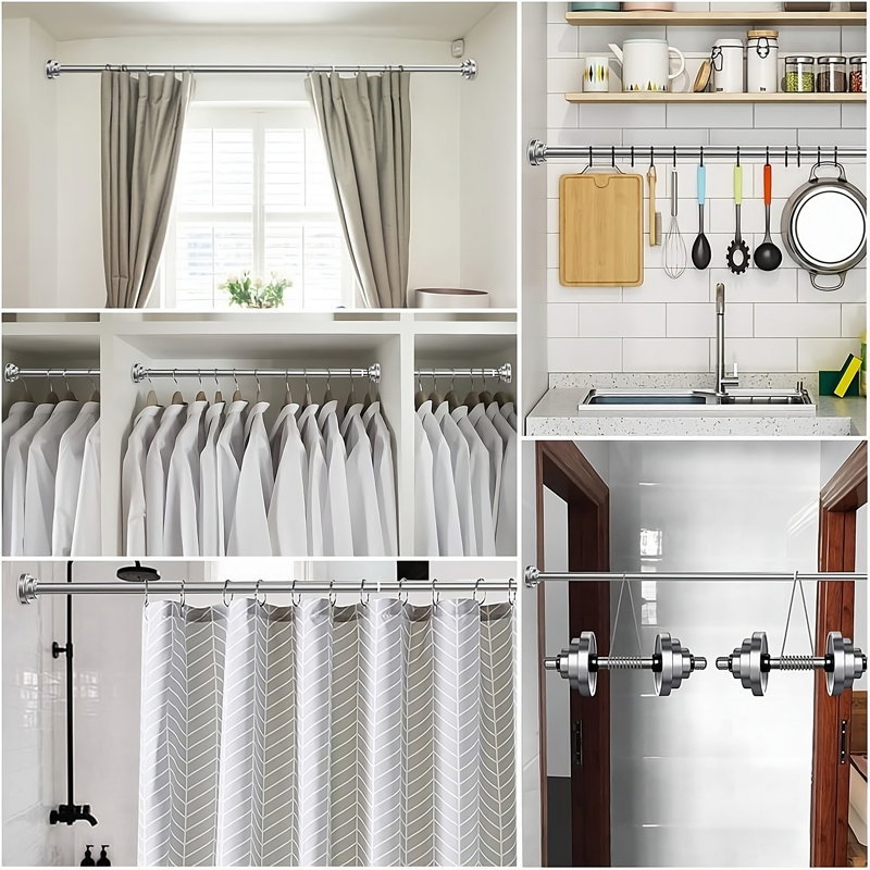 Adjustable Polished Stainless Steel Tension Shower Curtain Rod 42-72 Inches