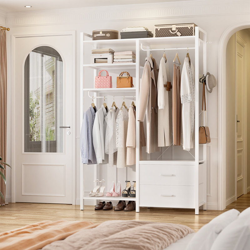 Porte-vêtements sur pied avec armoire à 2 tiroirs Jeremyiah, Blanc