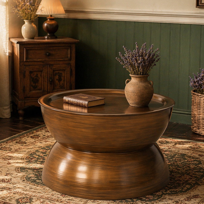 Table basse en métal martelé, Bronze Antique