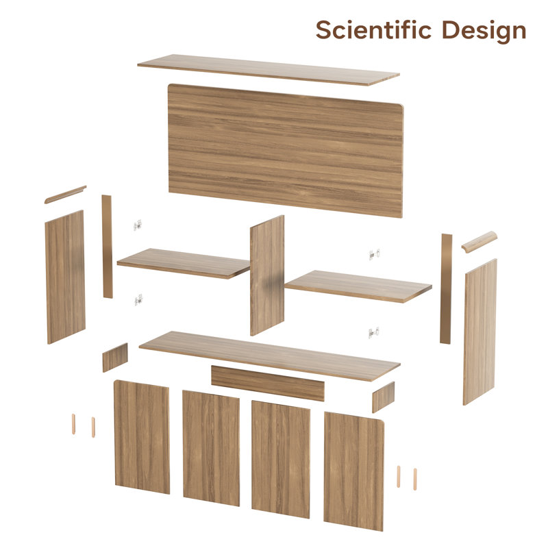60” Sideboard Curved Cabinet With 4 Doors, Oak