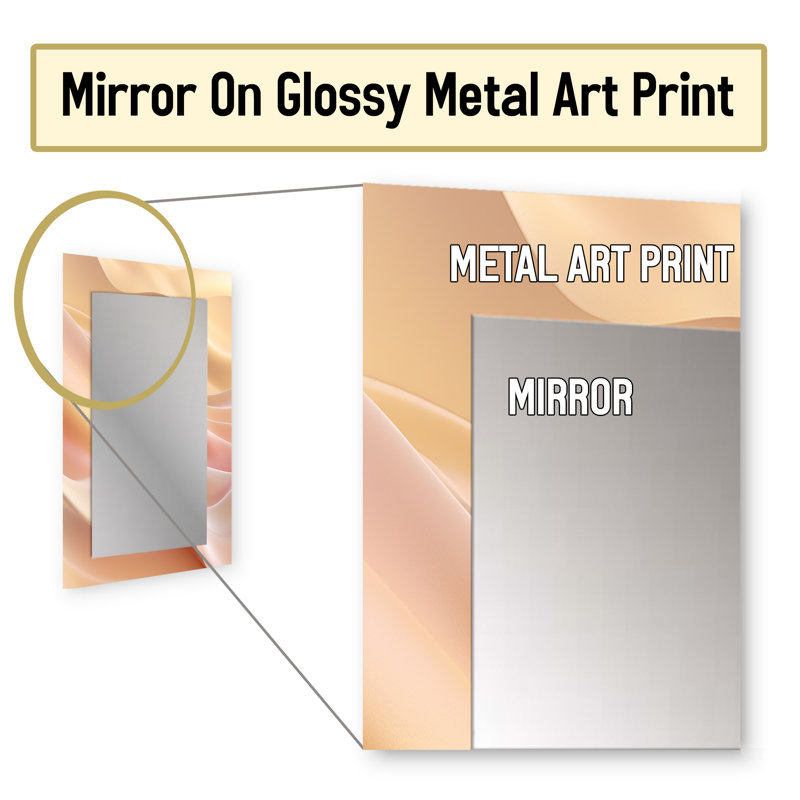 Or et rose Soft Wave Fusion - miroir mural décoratif formes abstraites, miroir rose, impression d'art en métal, 32 po x 24 po