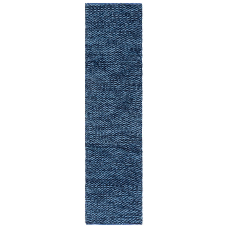 Heiser 425 Handwoven Wool/Cotton/Polyester No Pattern Indoor Use Only Rug in Navy/Blue, Runner 2'3" x 9'