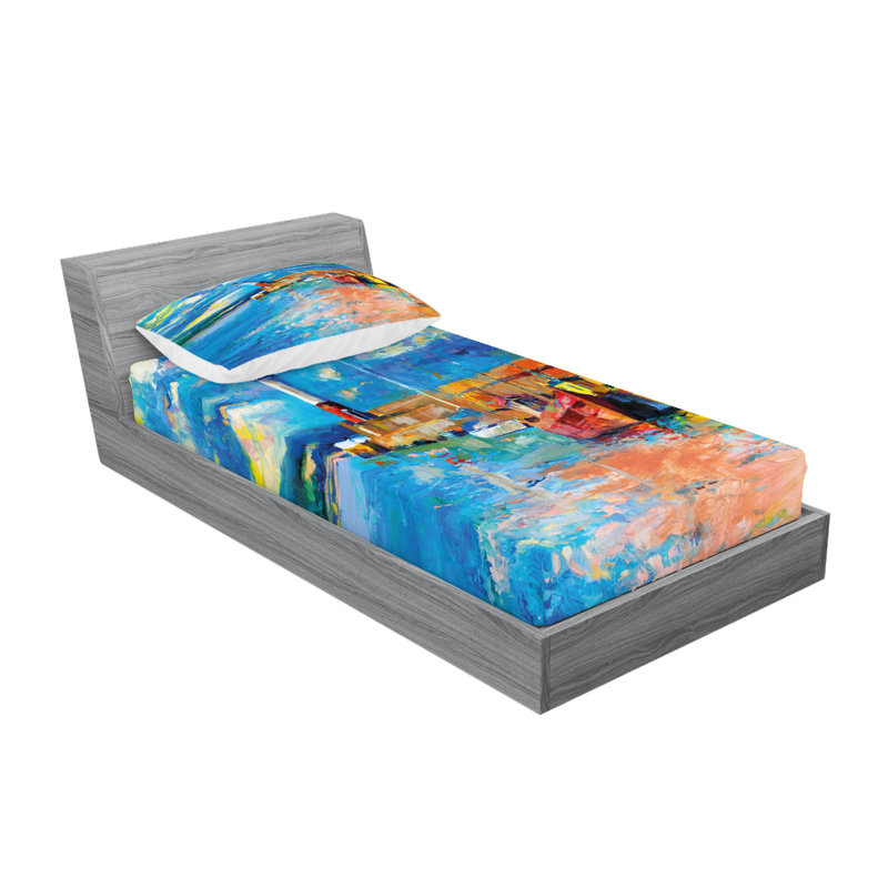 Multicolore drap-housse et coussin décoratif Ambesonne, Ensemble de draps pour lit simple + 3 pièces supp