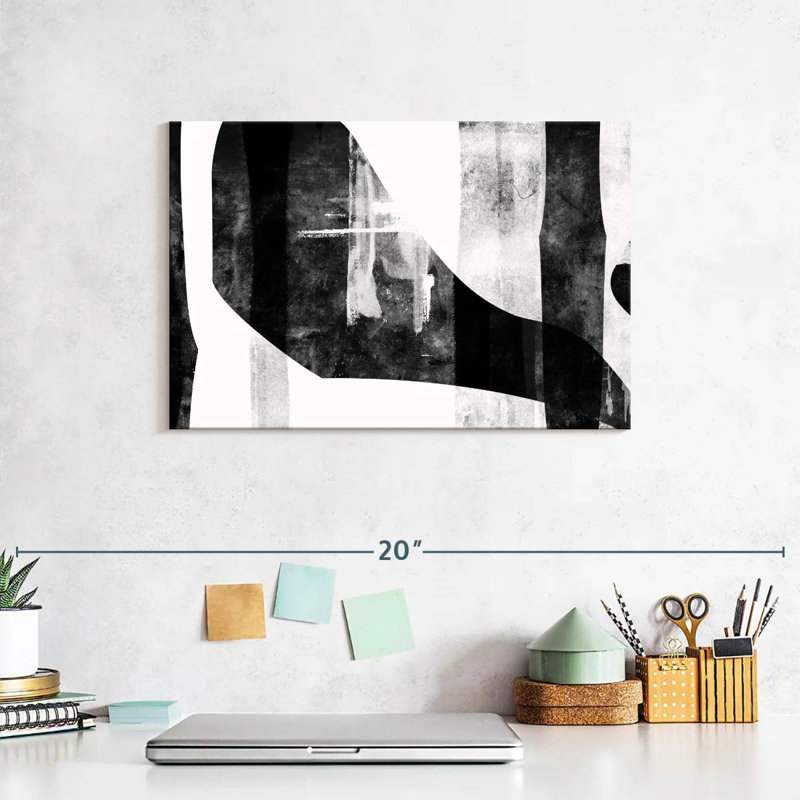 Encre noire abstraite sur toile, H 8 po x l 12 po x P 1 po