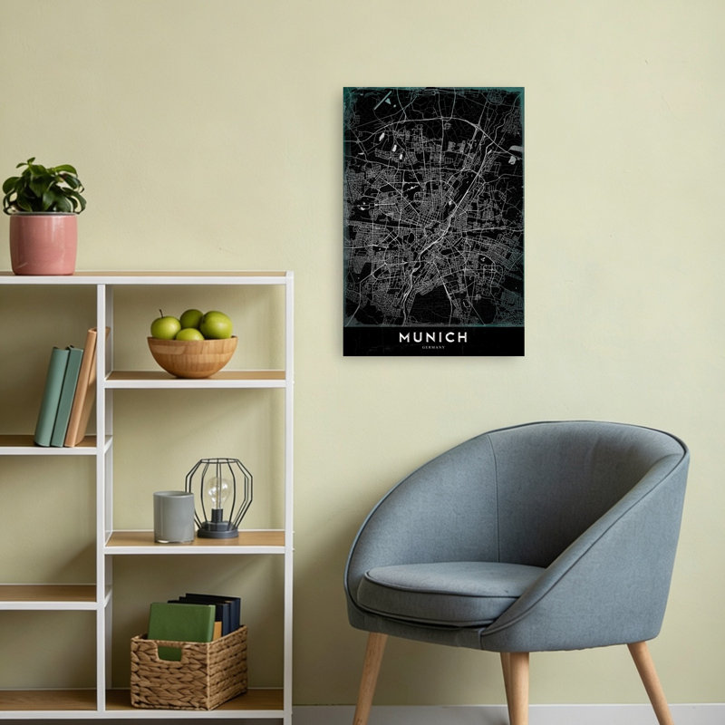 " Munich Dark City Map Retro Vintage City Architecture Wall Art Print " by StudioSix, H 24 po x l 16 po