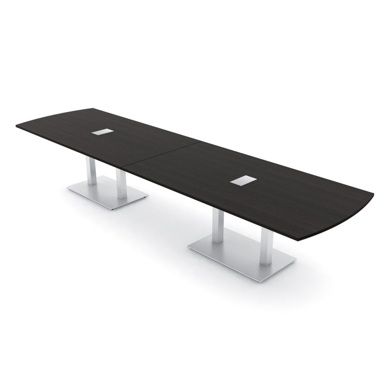 Table de conférence Pavert Arc Unité électrique, H 30 po x l 168 po x P 48 po, Argent, Cyprès noir