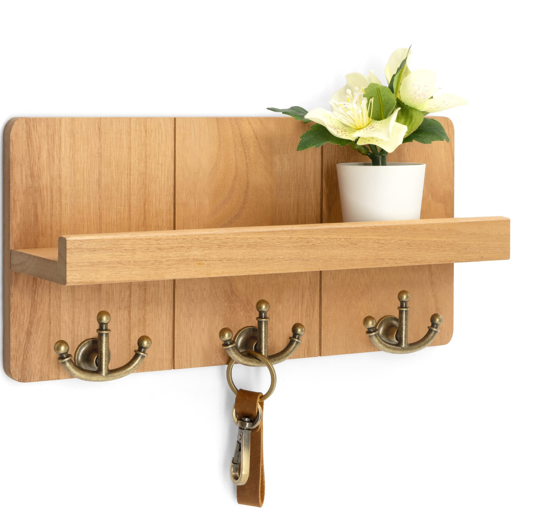 Breakwater Bay Rustic Key Holder Wall Mount with 3 Hooks, Decorative ...