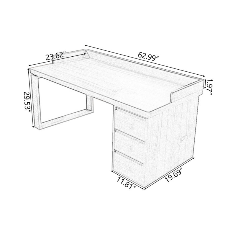 Bureaux rectangulaires en bois massif noyer, H 29,53 po x l 62,99 po x P 23,62 po, Retour à droite