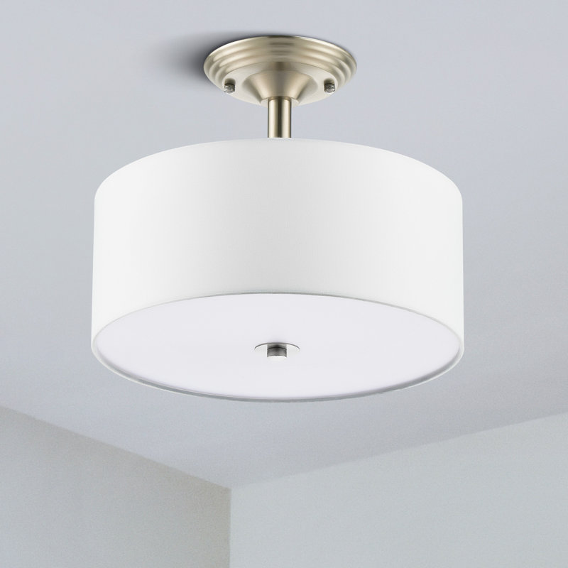 13" Fabric Semi Flush Mount, Brushed Nickel