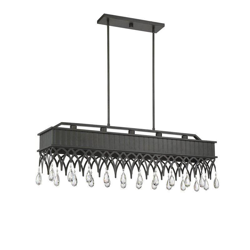 Luminaire suspendu linéaire pour îlot de cuisine 5 lumières avec accents de cristal Foushee