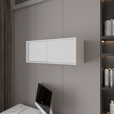 Armoire flottante avec porte coulissante Anegam, blanc