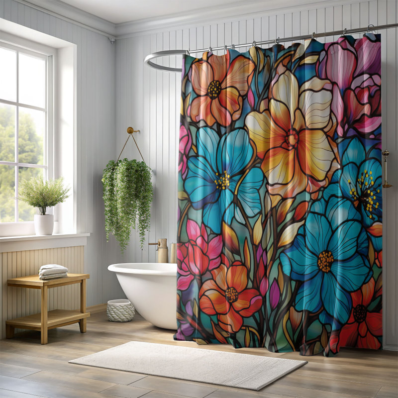 Rideau de douche mosaïque 1 pièce, H 74 po x l 71 po