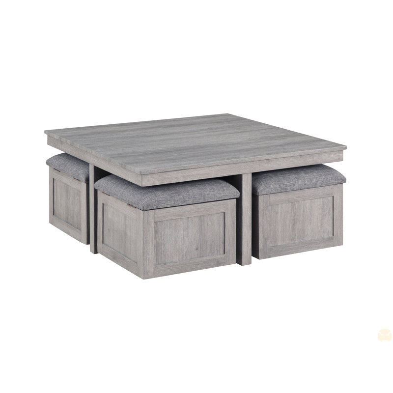 Table basse 38 "avec tabourets de rangement, Gris clair