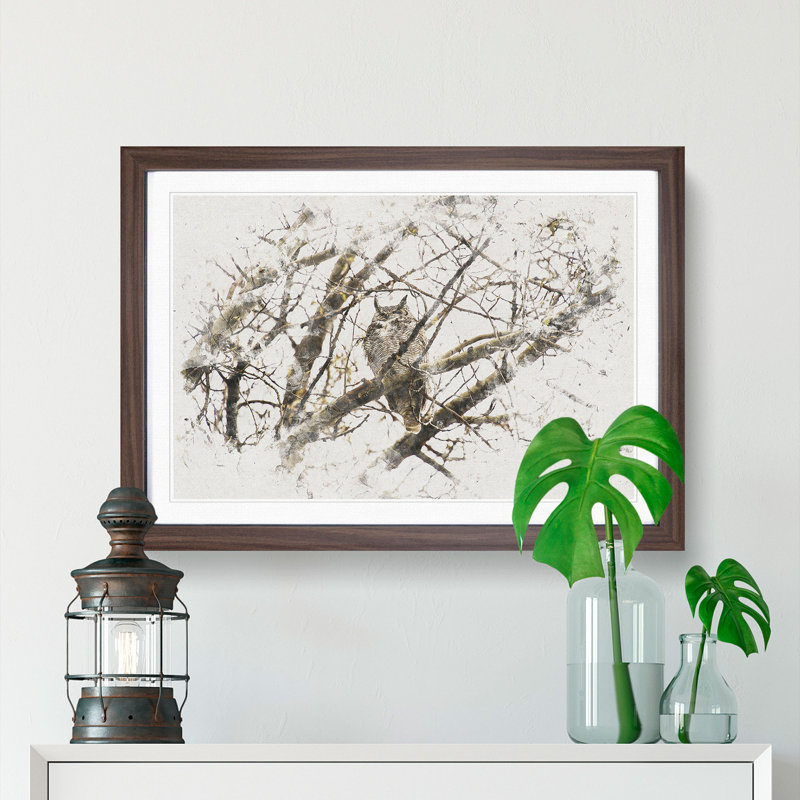 Great Horned Owl Resting - Picture Frame Painting Print, Walnut Framed, 62cm H x 87cm W x 2cm D