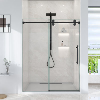 Portes de douche et de baignoire sans cadre modernes, verre trempé transparent, finition noir mat