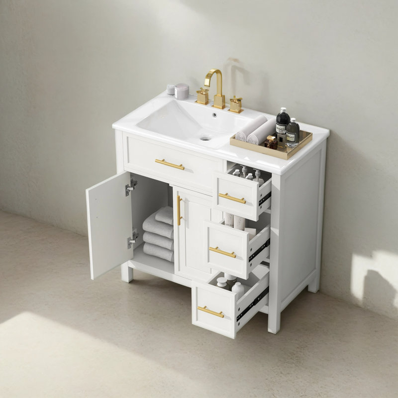 Meuble-lavabo simple 36 po avec plateau en céramique Saleta
