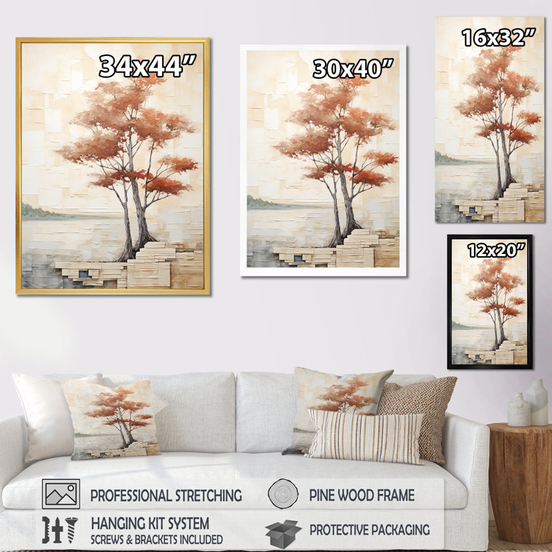 Minimalisme, séquoia beige, H 44 po x l 34 po x P 1,5 po, Cadre simple argenté