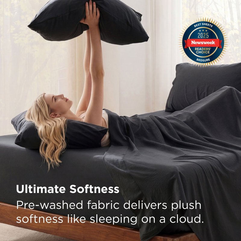 Bedsure Deep Pocket Full Size Sheets Set - 6 Piece, Prewashed Ultra-Soft Full Size Bed Sheets, Fits Mattresses Up To 18 Inches Thick, Breathable & Secure Fit, Hotel Luxury Bedding, Black