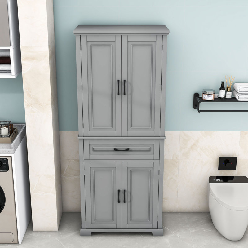 Tall Bathroom Storage Cabinet with Doors, Drawer, Adjustable Shelf and Anti-Tipping Design, Gray