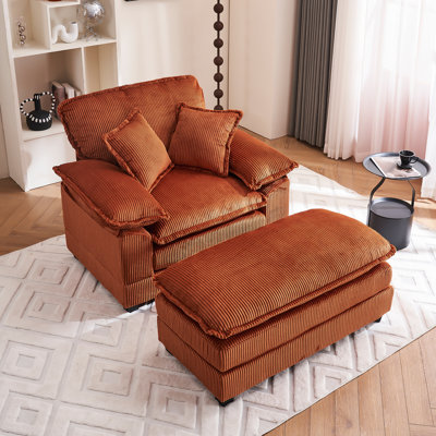Artiomas 46.9-Inch Single Sofa, Upholstered Corduroy Armchair With Ottoman