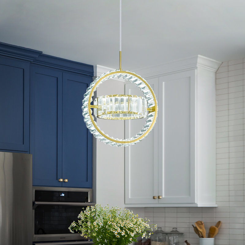 Luminaire suspendu en cristal doré Luminaire suspendu à DEL à intensité variable pour chambre à coucher, salon, îlot de cuisine (paquet de 1)