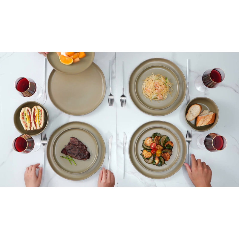 Olive Green Ceramic 32-Piece Dinnerware Set with Variegated Glaze