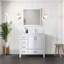 Meuble-lavabo gris patiné 36 po X P 22 po D, décalé à droite et plateau en quartz blanc-117978927