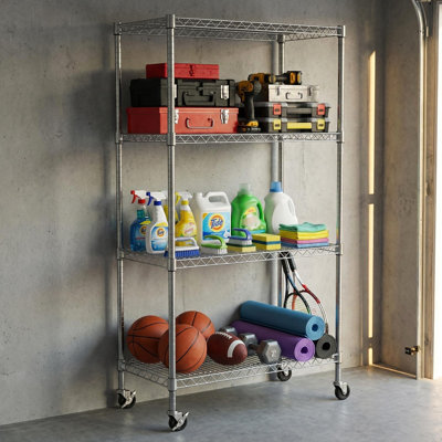 4 Adjustable Rust- Wire Shelving Unit, Metal Storage Rack For Pantry, Bathroom, Garage & Kitchen, 36.1" D X 18.22" W 63" H, All Iron Frame, 25Mm Thick Poles, Black Powder-Coated Finish, 4 Open