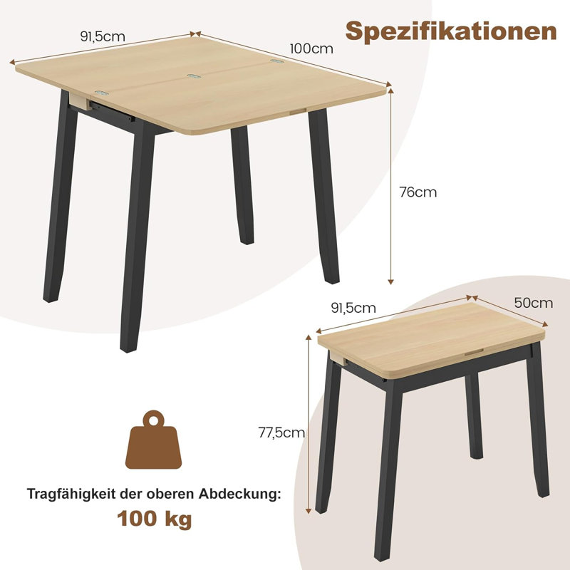 Kayla 100cm Rectangular Folding Table, Natural/Black