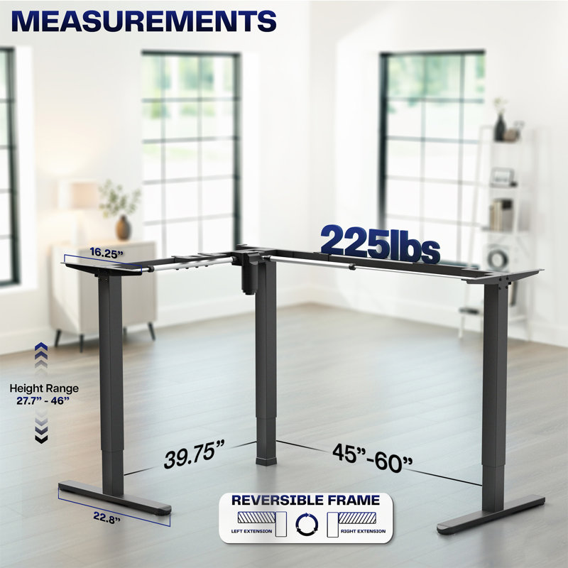 Structure de bureau de coin VIVO, H 27,7 po x l 39,3 po x P 38,8 po, Noir