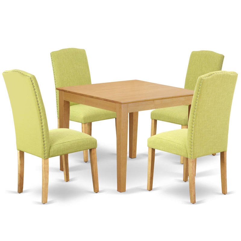 Ensemble de table de salle à manger 5 pièces pour 4 personnes comprenant une table de cuisine carrée et 4 chaises de salle à manger Parson en lin Limelight, chêne