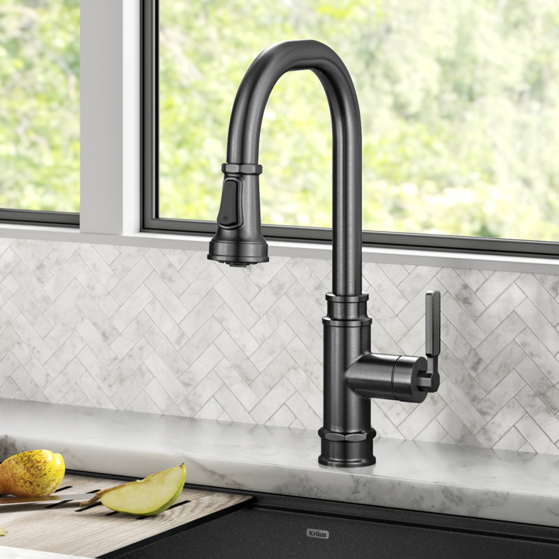 Allyn Transitional Industrial Pull-Down Single Handle Kitchen Faucet, Spot-Free Black Stainless Steel