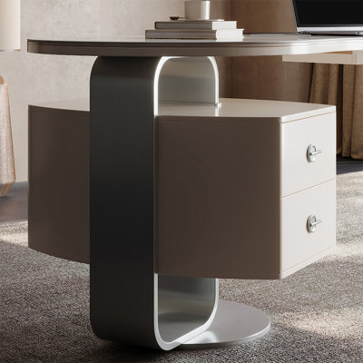 White Rectangular Manufactured Wood with 3 drawers desk
