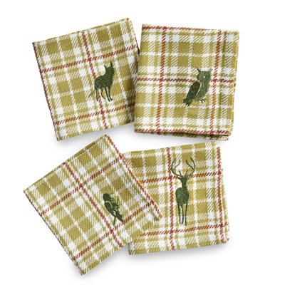 Northern Forest Cocktail Napkin Set Of 4 Green Cotton Christmas