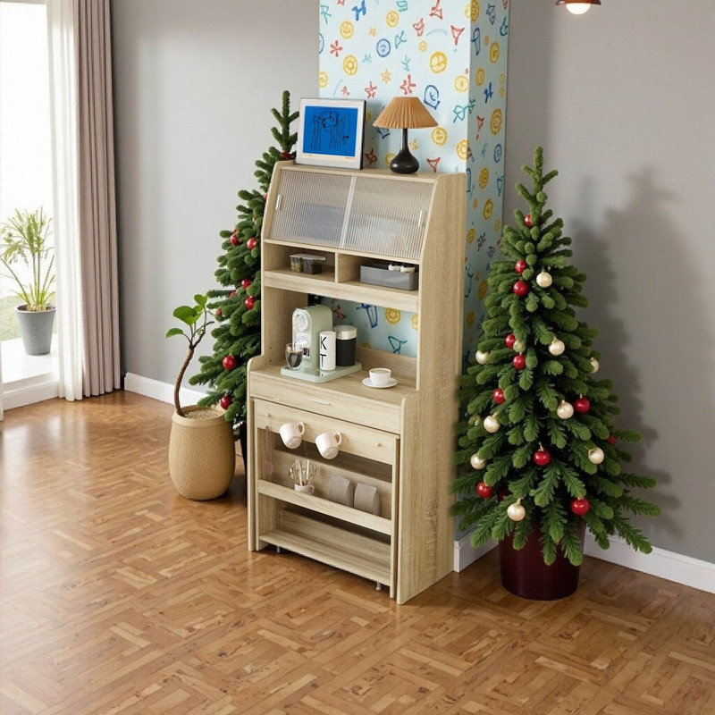 Buffet compact de 33,5 po de largeur avec table de salle à manger pliable Armoire de rangement multifonctionnelle pour petits espaces