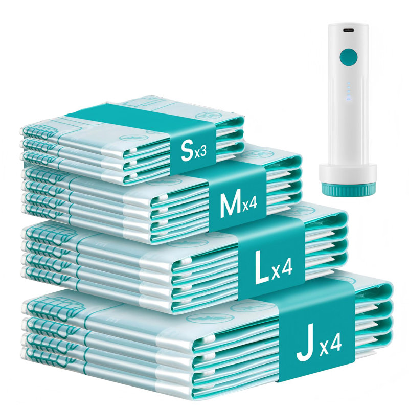 Sacs de rangement sous vide avec pompe rechargeable, sacs d'aspiration à fermeture sous vide pour édredons de voyage, réutilisables, paquet de 15 (transparent)