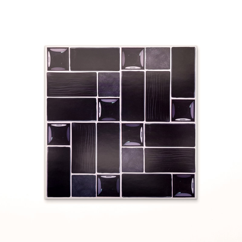 38.1cm W x 38.1cm L PVC Peel and Stick Mosaic Tile, Glossy Black