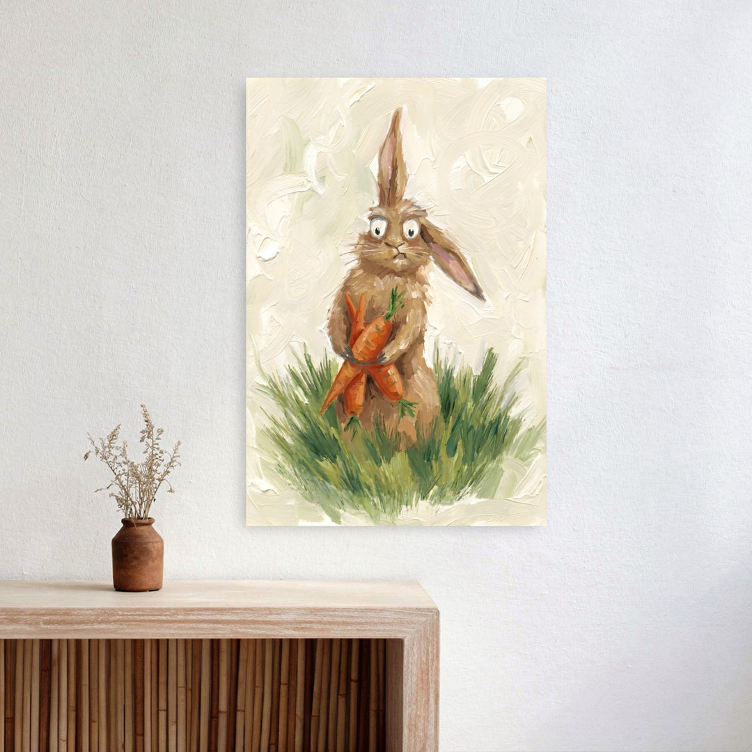 Worried Bunny With Carrots Contemporary Rabbit Architecture Forest Wall Art Print