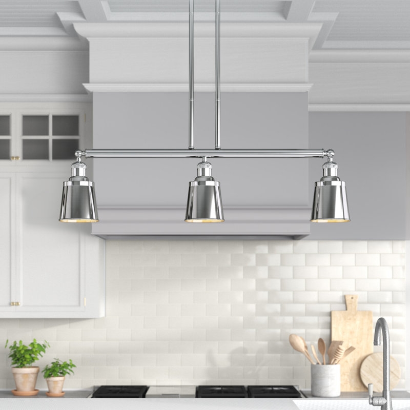 Luminaire suspendu linéaire à 3 lumières pour îlot de cuisine Lavender Hill, Ampoule non incluse, Chrome poli