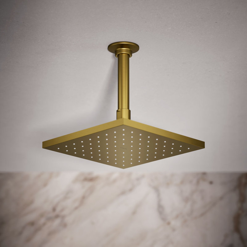 Pomme de douche à pluie Contemporary, Laiton brossé moderne éclatant, Carrée, 2,5 gallons par minute