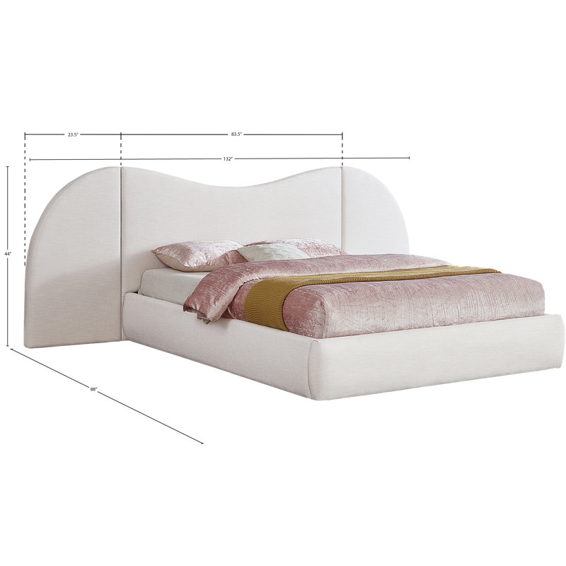 Hyrup Upholstered Panel Bed, King, Cream Linen Textured Fabric