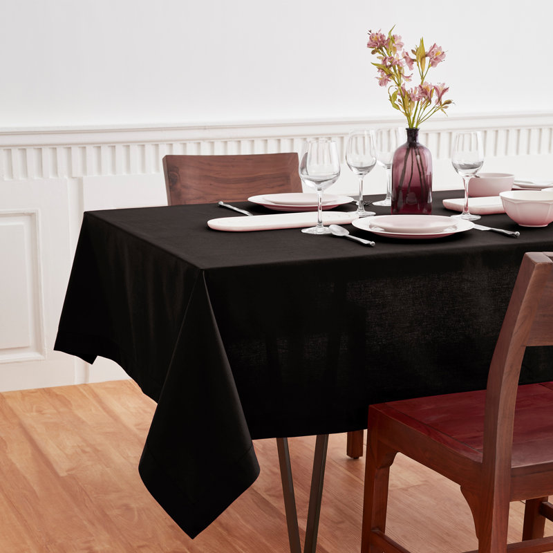 Dru Cotton Linen Plain Tablecloth, 104" x 60", Black