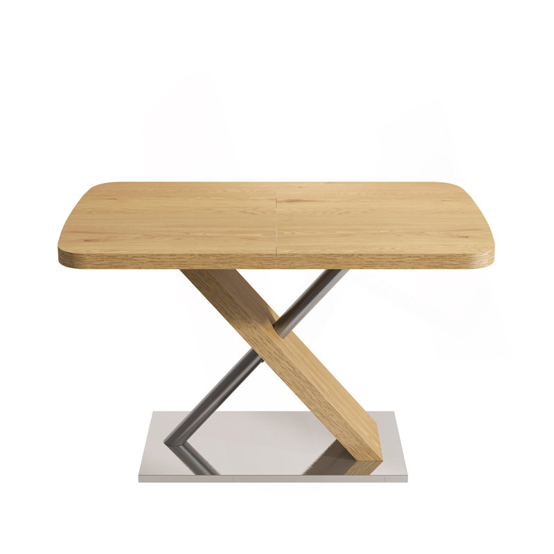 Table de salle à manger 47,25 "-63", couleur bois original, 4 à 6 personnes assises, table rétractable, base en métal et tubes en acier inoxydable (naturel)