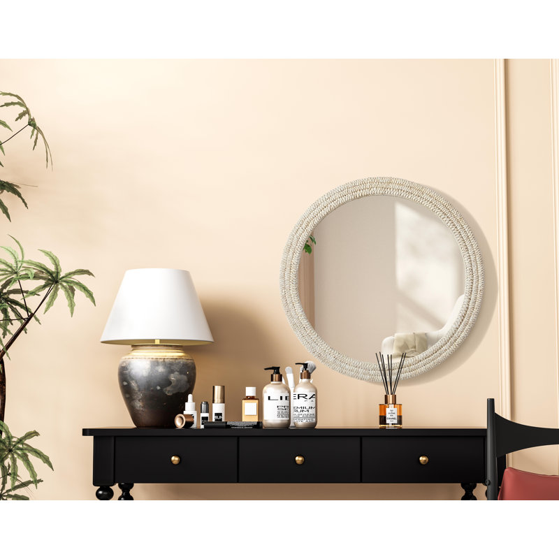Dennard Oval Cornhusk Mirror 42 in Linen White, 42" x 42"