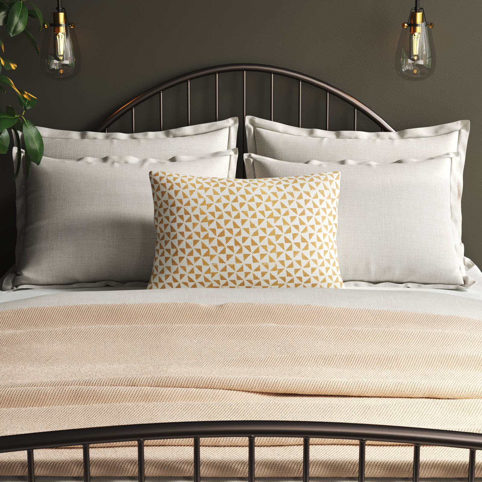 Zetta Geometric Cotton Lumbar Throw Pillow, Beige/Camel, Pillow Cover Only - No Insert