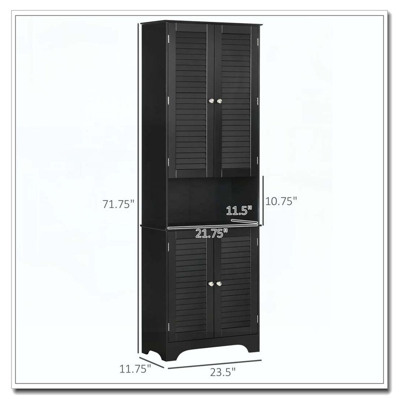 Armoire de rangement autoportante haute et étroite avec portes et tablettes réglables, Noir
